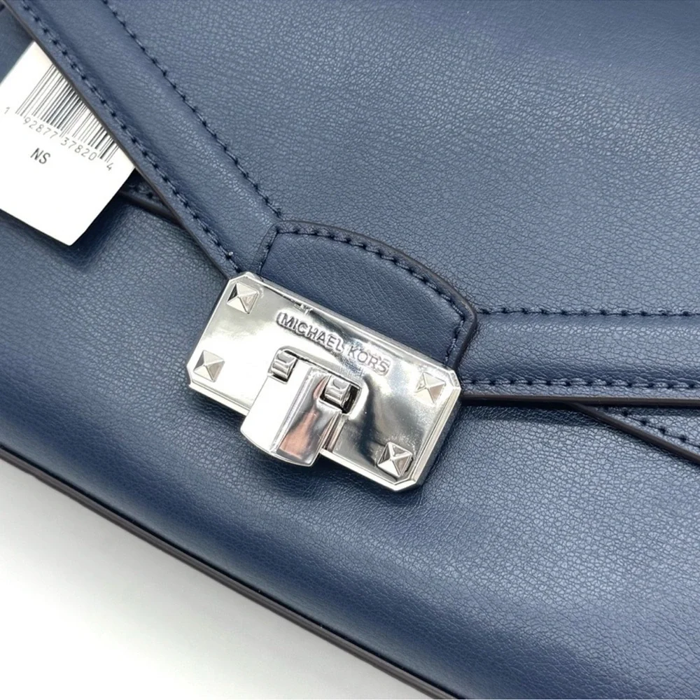 Michael Kors Kinsley leather Medium shoulder Flap Crossbody Bag Navy Blue
